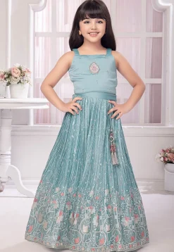 Embroidered Polyester Lehenga in Light Blue