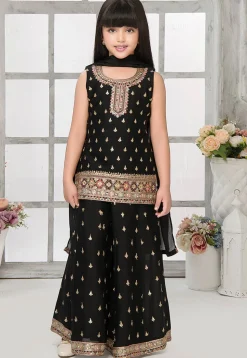 Embroidered Polyester Pakistani Suit in Black