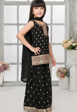 Embroidered Polyester Pakistani Suit in Black