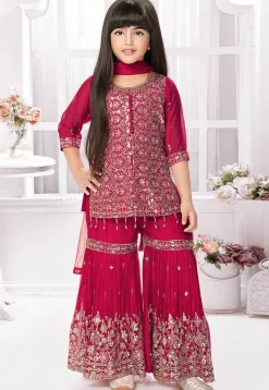 Embroidered Polyester Pakistani Suit in Fuchsia