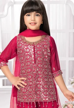 Embroidered Polyester Pakistani Suit in Fuchsia