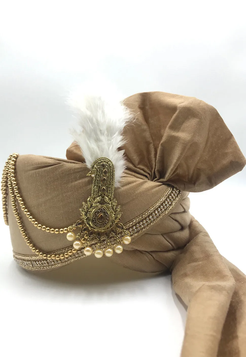Embroidered Polyester Turban in Beige