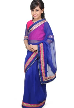 Embroidered Pre Stitched Net Saree in Royal Blue