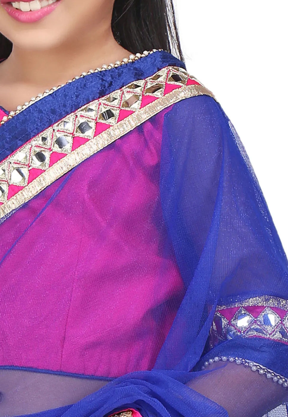 Embroidered Pre Stitched Net Saree in Royal Blue