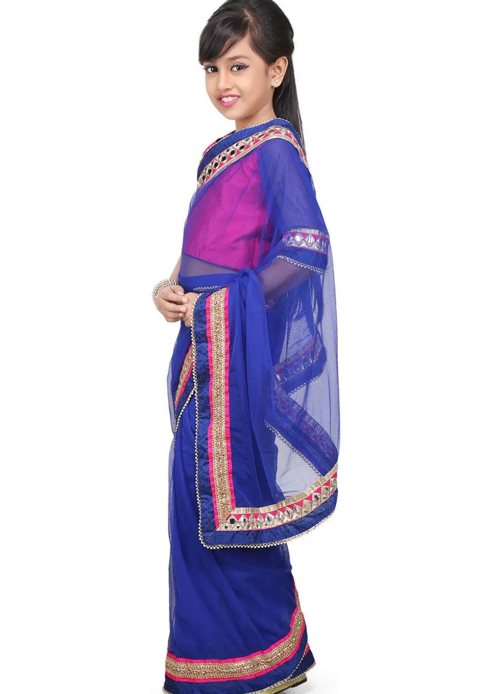 Embroidered Pre Stitched Net Saree in Royal Blue
