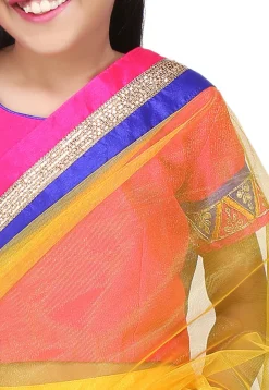 Embroidered Pre Stitched Net Saree in Yellow