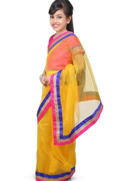 Embroidered Pre Stitched Net Saree in Yellow