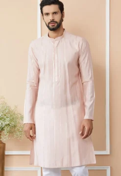 Embroidered Pure Chanderi Silk Kurta in Baby Pink