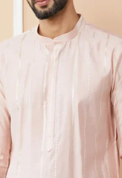 Embroidered Pure Chanderi Silk Kurta in Baby Pink