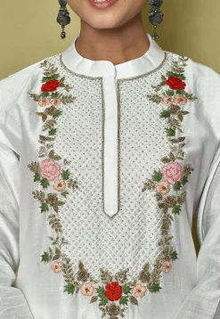 Embroidered Pure Chanderi Silk Pakistani Suit in White