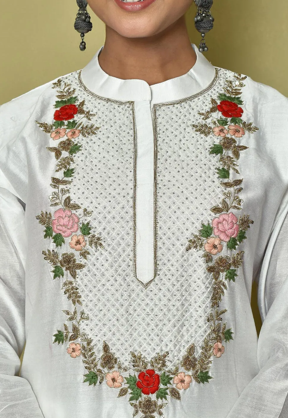 Embroidered Pure Chanderi Silk Pakistani Suit in White