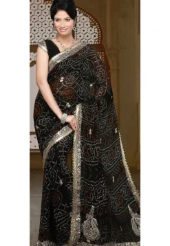 Embroidered Pure Chinon Crepe Saree in Black