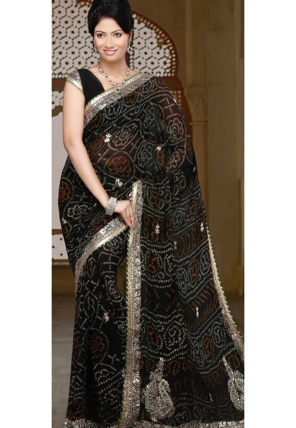 Embroidered Pure Chinon Crepe Saree in Black