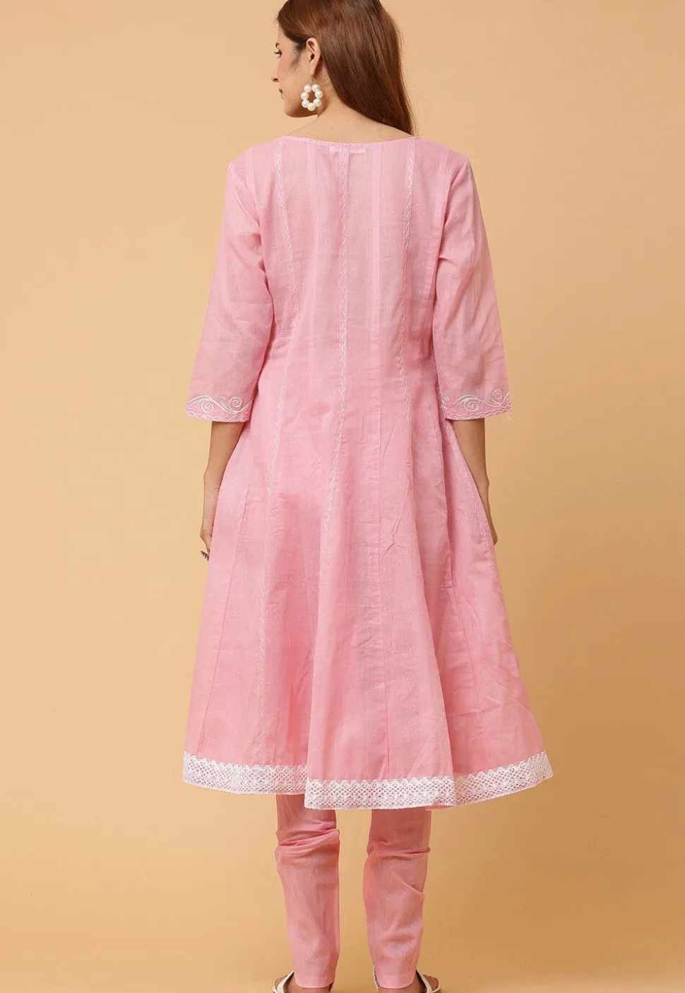 Embroidered Pure Cotton Anarkali Suit in Pink