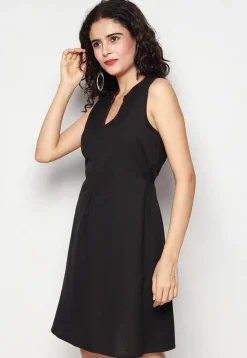 Embroidered Pure Cotton Aline Dress in Black