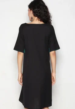 Embroidered Pure Cotton Aline Dress in Black