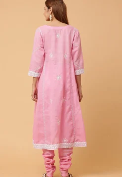 Embroidered Pure Cotton Anarkali Suit in Pink
