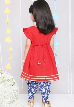 Embroidered Pure Cotton Aline Kurta Set in Red