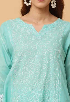 Embroidered Pure Cotton Anarkali Suit in Blue