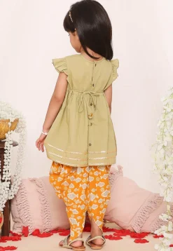 Embroidered Pure Cotton Aline Kurta Set in Dusty Green
