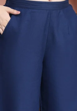 Embroidered Pure Cotton Co Ord Set in Navy Blue