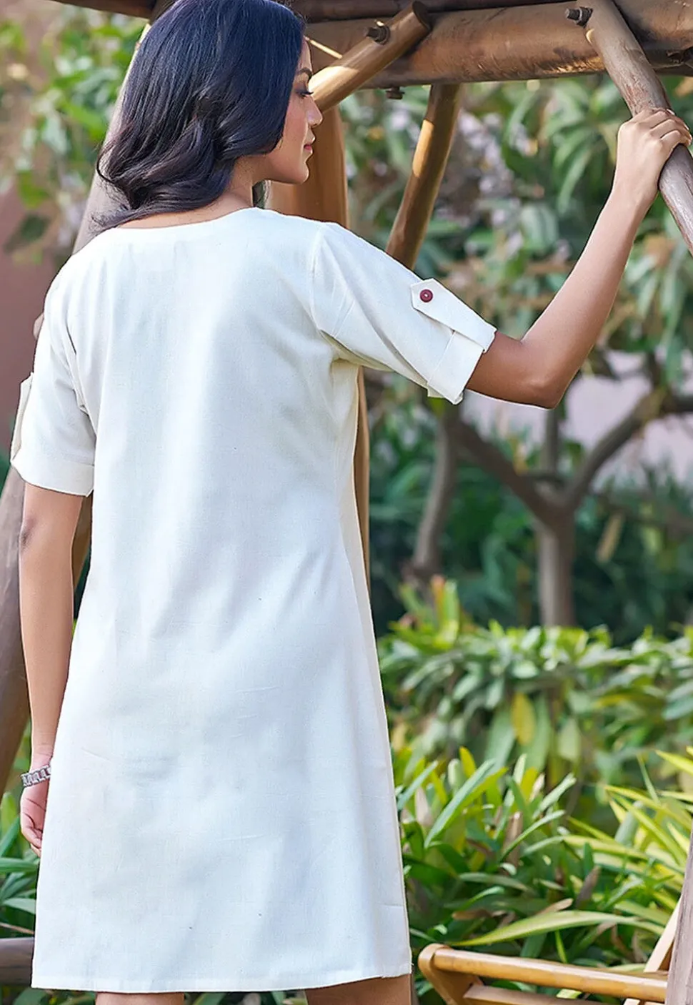 Embroidered Pure Cotton Dress in Off White