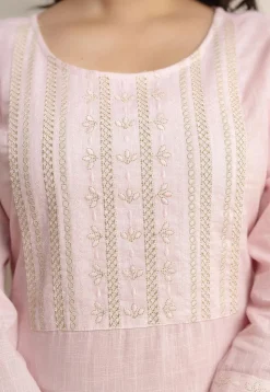 Embroidered Pure Cotton Flex Straight Kurti in Baby Pink
