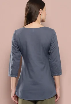 Embroidered Pure Cotton Kurti in Grey