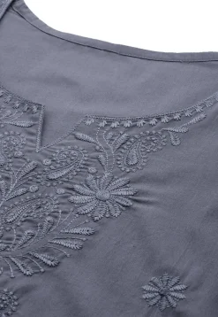 Embroidered Pure Cotton Kurti in Grey