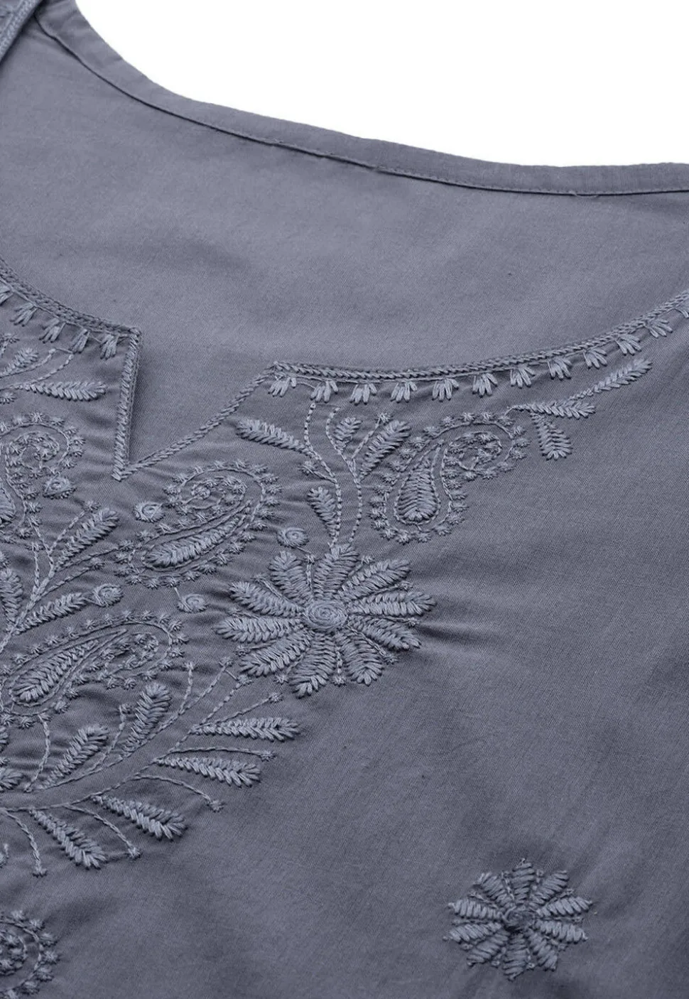 Embroidered Pure Cotton Kurti in Grey