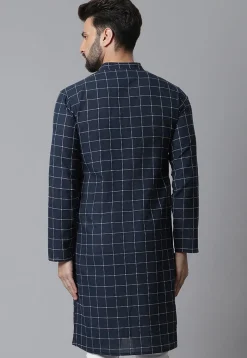 Embroidered Pure Cotton Kurta in Navy Blue