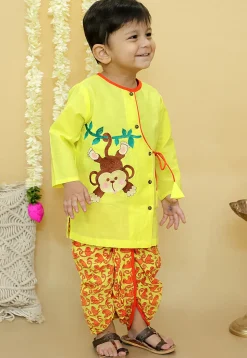 Embroidered Pure Cotton Kurta Set in Yellow