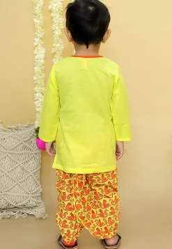 Embroidered Pure Cotton Kurta Set in Yellow