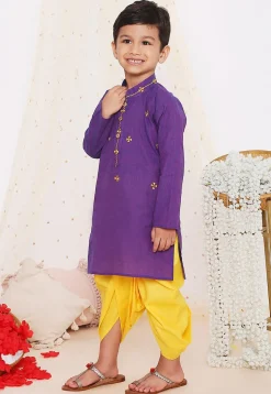 Embroidered Pure Cotton Kurta Set in Purple