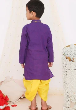 Embroidered Pure Cotton Kurta Set in Purple