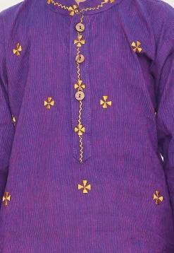 Embroidered Pure Cotton Kurta Set in Purple