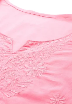 Embroidered Pure Cotton Kurti in Peach