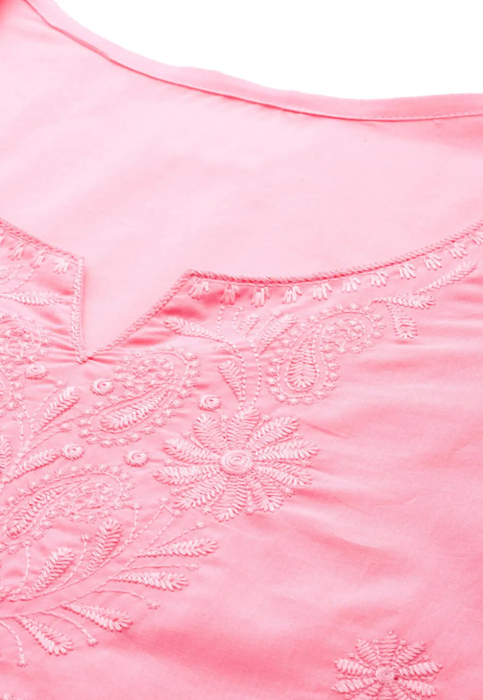 Embroidered Pure Cotton Kurti in Peach