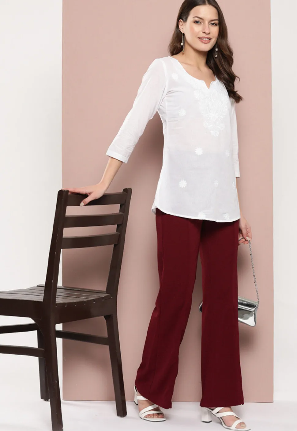 Embroidered Pure Cotton Kurti in White