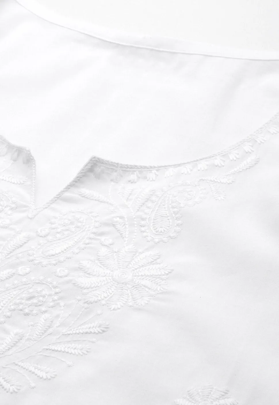 Embroidered Pure Cotton Kurti in White