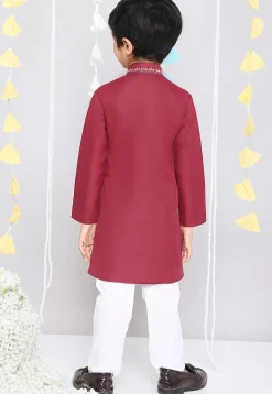Embroidered Pure Cotton Kurta Set in Maroon