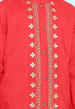 Embroidered Pure Cotton Kurta Set in Red