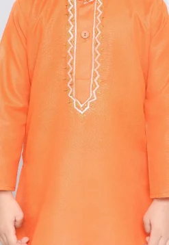Embroidered Pure Cotton Kurta Set in Orange