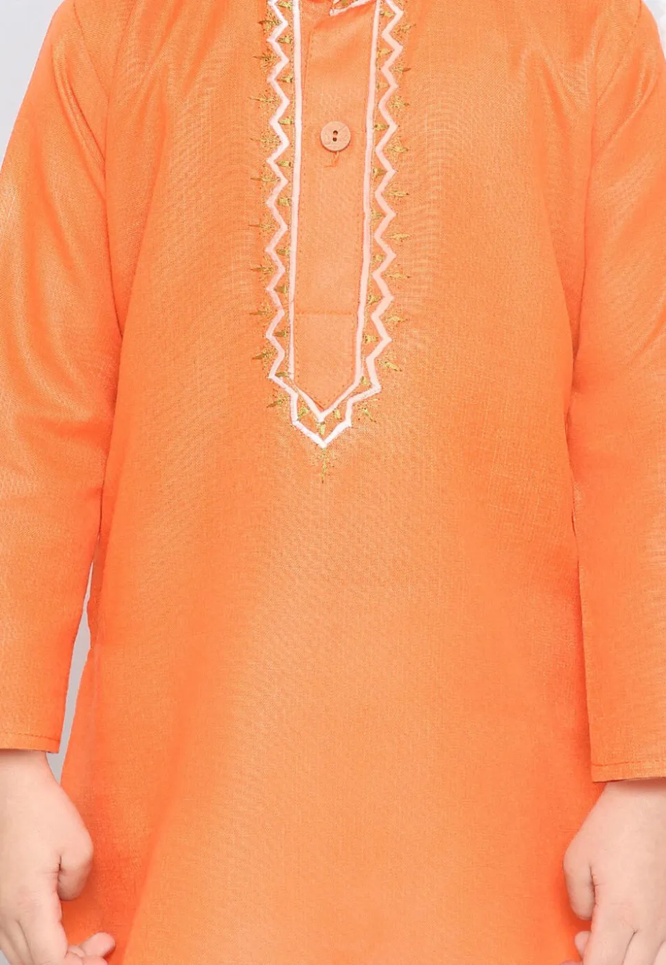 Embroidered Pure Cotton Kurta Set in Orange