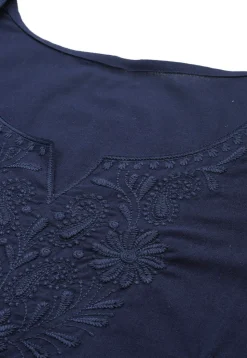 Embroidered Pure Cotton Kurti in Dark Blue