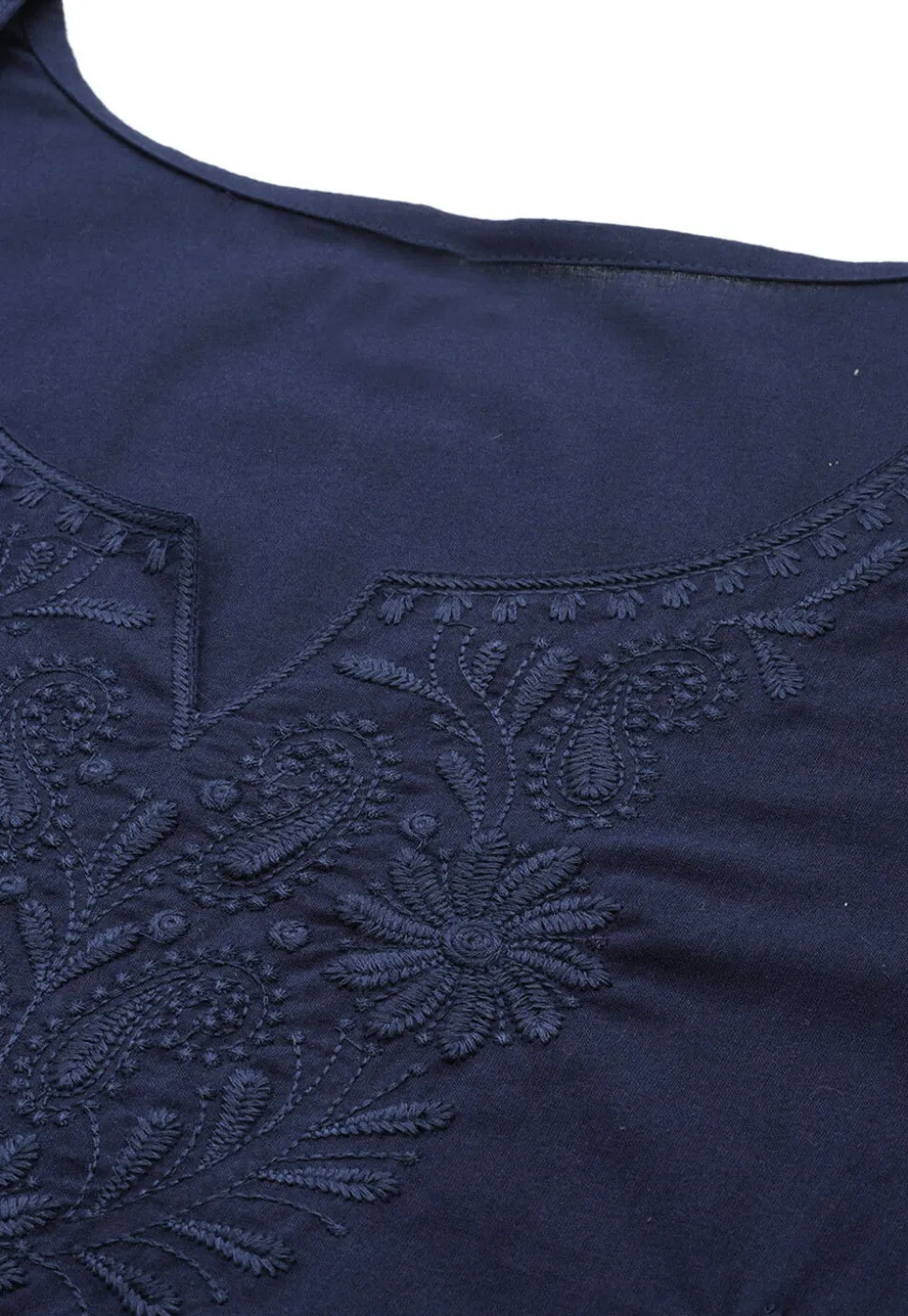 Embroidered Pure Cotton Kurti in Dark Blue