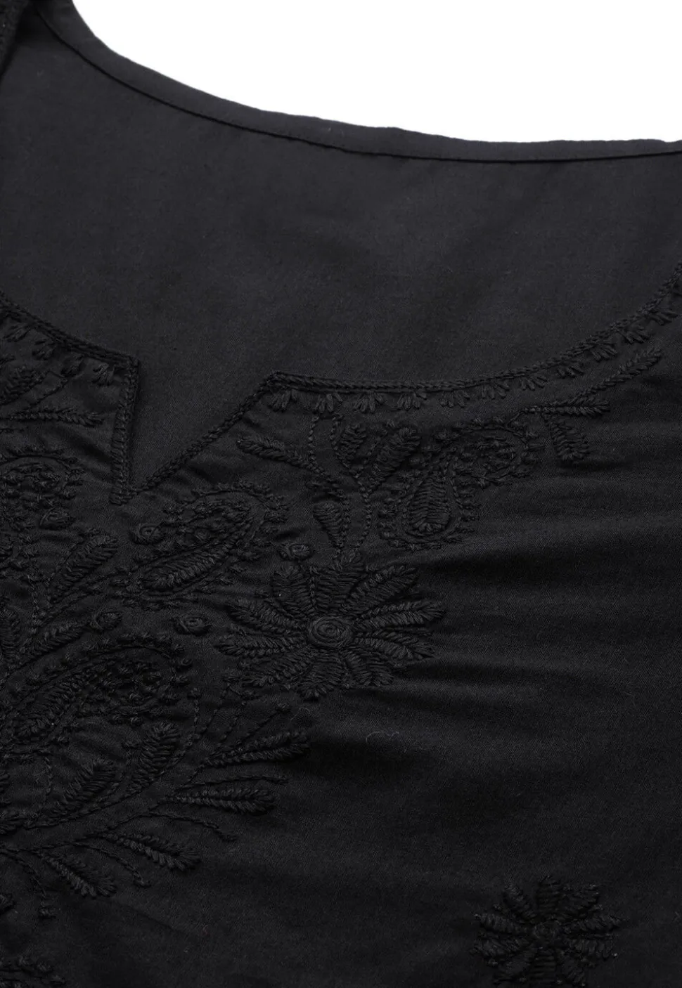 Embroidered Pure Cotton Kurti in Black