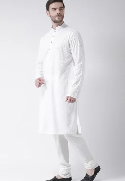 Embroidered Pure Cotton Kurta Set in White