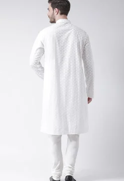 Embroidered Pure Cotton Kurta Set in White