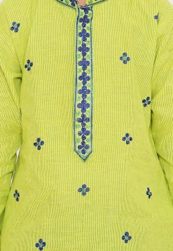 Embroidered Pure Cotton Kurta Set in Light Green